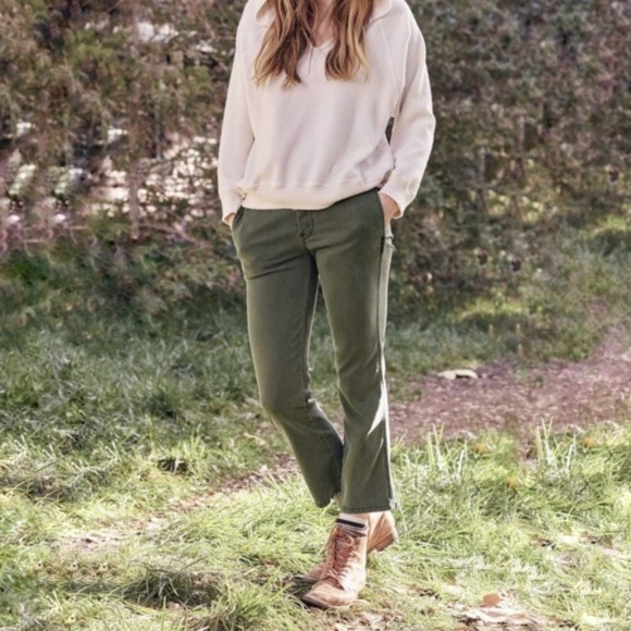 The GREAT. The Trouser Nerd Cropped Kick Flare Pant Pine Green 24 - Picture 1 of 16